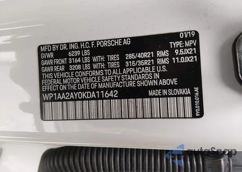 2019 Porsche Cayenne from USA, damaged, VIN WP1AA2AY0KDA11642